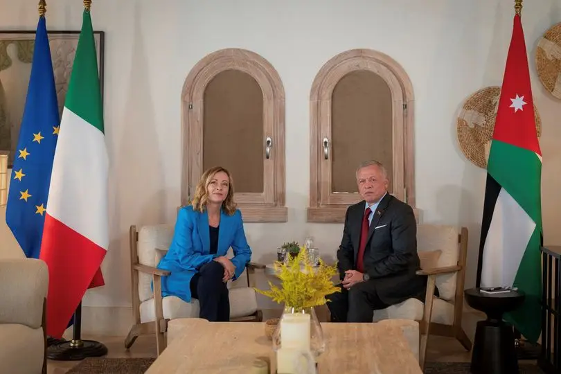 His Majesty King Abdullah II discusses means to de-escalate the situation in the region with Italy Prime Minister Giorgia Meloni