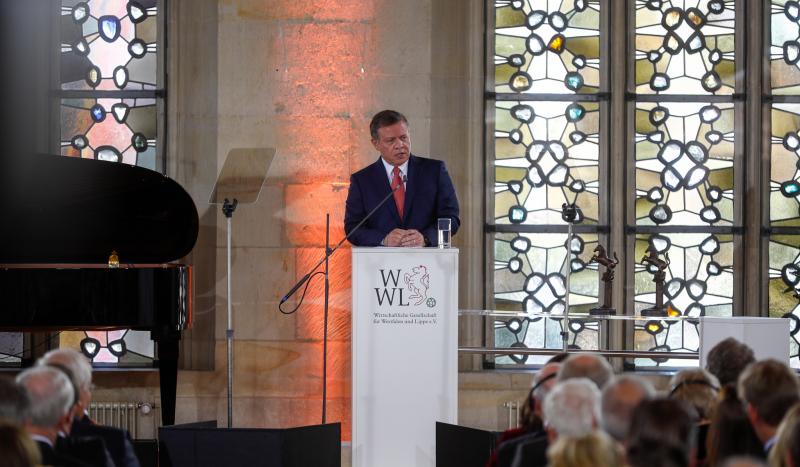 His Majesty King Abdullah II delivers a speech at the Peace of Westphalia Prize Ceremony in Münster, Germany