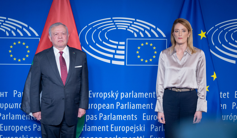 King meets EU Parliament president, warns of catastrophic long-term repercussions of war on Gaza