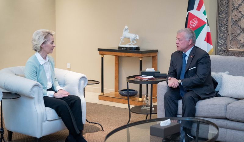 King receives EU Commission president, urges pushing for immediate Gaza ceasefire