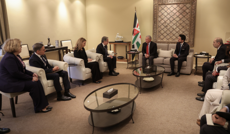 King receives US secretary of state, warns of catastrophic ramifications of war on Gaza